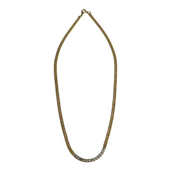 Vintage Gold Tone Mixed Links Curb Chain Pave Clear Rhinestones Section Necklace - Picture 4 of 4